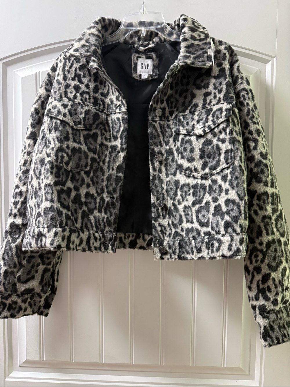 GAP Leopard Print Cropped Jacket - Black, Gray